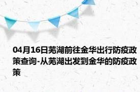 04月16日芜湖前往金华出行防疫政策查询-从芜湖出发到金华的防疫政策