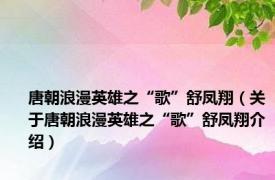 唐朝浪漫英雄之“歌”舒凤翔（关于唐朝浪漫英雄之“歌”舒凤翔介绍）