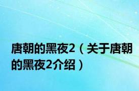 唐朝的黑夜2（关于唐朝的黑夜2介绍）