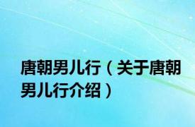 唐朝男儿行（关于唐朝男儿行介绍）