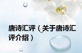 唐诗汇评（关于唐诗汇评介绍）