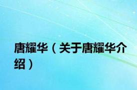 唐耀华（关于唐耀华介绍）