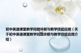 初中英语课堂教学问题诊断与教学技能应用（关于初中英语课堂教学问题诊断与教学技能应用介绍）