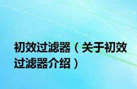 初效过滤器（关于初效过滤器介绍）
