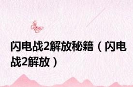 闪电战2解放秘籍（闪电战2解放）