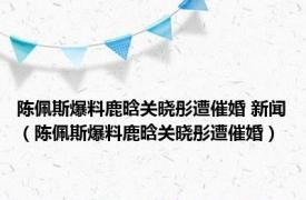 陈佩斯爆料鹿晗关晓彤遭催婚 新闻（陈佩斯爆料鹿晗关晓彤遭催婚）