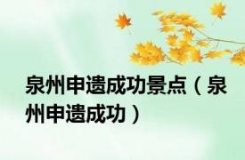 泉州申遗成功景点（泉州申遗成功）