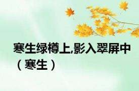 寒生绿樽上,影入翠屏中（寒生）