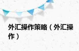 外汇操作策略（外汇操作）