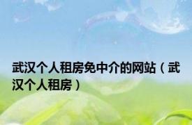 武汉个人租房免中介的网站（武汉个人租房）