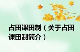 占田课田制（关于占田课田制简介）