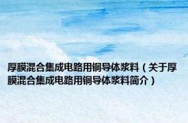 厚膜混合集成电路用铜导体浆料（关于厚膜混合集成电路用铜导体浆料简介）