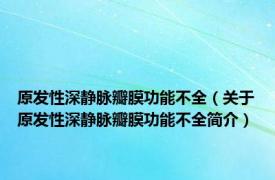 原发性深静脉瓣膜功能不全（关于原发性深静脉瓣膜功能不全简介）