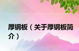 厚钢板（关于厚钢板简介）