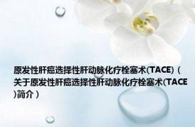 原发性肝癌选择性肝动脉化疗栓塞术(TACE)（关于原发性肝癌选择性肝动脉化疗栓塞术(TACE)简介）