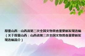 厚重山西：山西省第三次全国文物普查重要新发现选编（关于厚重山西：山西省第三次全国文物普查重要新发现选编简介）
