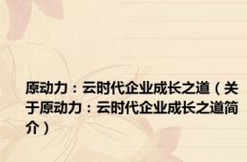 原动力：云时代企业成长之道（关于原动力：云时代企业成长之道简介）