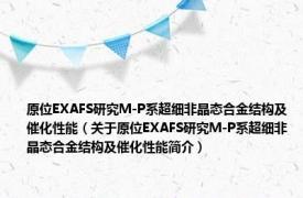 原位EXAFS研究M-P系超细非晶态合金结构及催化性能（关于原位EXAFS研究M-P系超细非晶态合金结构及催化性能简介）