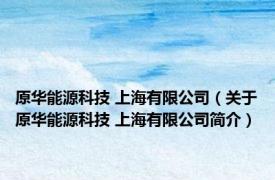 原华能源科技 上海有限公司（关于原华能源科技 上海有限公司简介）