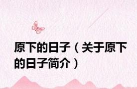 原下的日子（关于原下的日子简介）