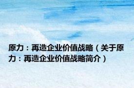 原力：再造企业价值战略（关于原力：再造企业价值战略简介）