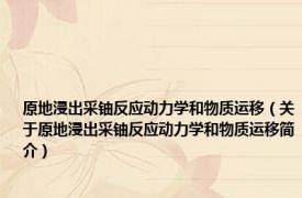 原地浸出采铀反应动力学和物质运移（关于原地浸出采铀反应动力学和物质运移简介）