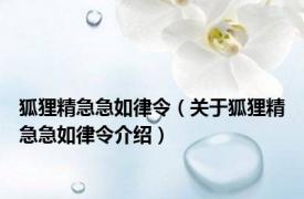 狐狸精急急如律令（关于狐狸精急急如律令介绍）