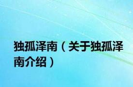 独孤泽南（关于独孤泽南介绍）