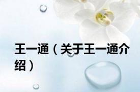 王一通（关于王一通介绍）