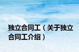 独立合同工（关于独立合同工介绍）