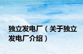 独立发电厂（关于独立发电厂介绍）