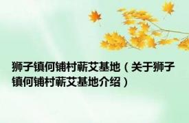狮子镇何铺村蕲艾基地（关于狮子镇何铺村蕲艾基地介绍）