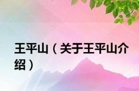 王平山（关于王平山介绍）