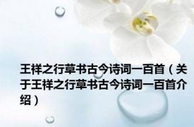 王祥之行草书古今诗词一百首（关于王祥之行草书古今诗词一百首介绍）