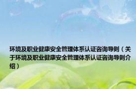 环境及职业健康安全管理体系认证咨询导则（关于环境及职业健康安全管理体系认证咨询导则介绍）