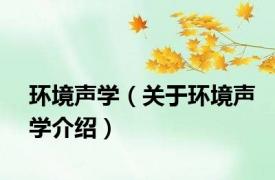 环境声学（关于环境声学介绍）
