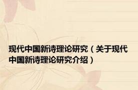 现代中国新诗理论研究（关于现代中国新诗理论研究介绍）