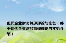 现代企业财务管理理论与实务（关于现代企业财务管理理论与实务介绍）