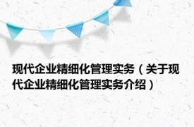现代企业精细化管理实务（关于现代企业精细化管理实务介绍）