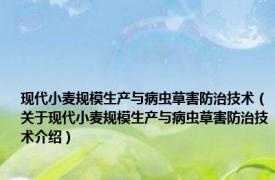 现代小麦规模生产与病虫草害防治技术（关于现代小麦规模生产与病虫草害防治技术介绍）