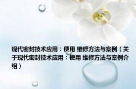 现代密封技术应用：使用 维修方法与案例（关于现代密封技术应用：使用 维修方法与案例介绍）