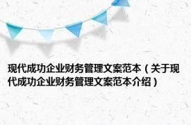 现代成功企业财务管理文案范本（关于现代成功企业财务管理文案范本介绍）