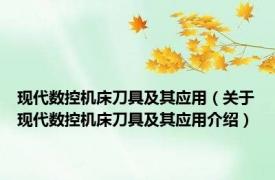 现代数控机床刀具及其应用（关于现代数控机床刀具及其应用介绍）