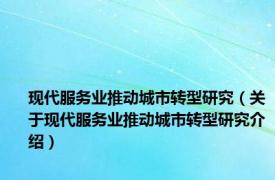 现代服务业推动城市转型研究（关于现代服务业推动城市转型研究介绍）