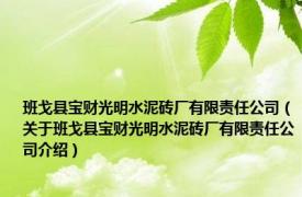 班戈县宝财光明水泥砖厂有限责任公司（关于班戈县宝财光明水泥砖厂有限责任公司介绍）