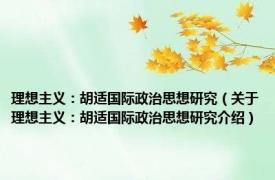 理想主义：胡适国际政治思想研究（关于理想主义：胡适国际政治思想研究介绍）