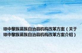 琼中黎族苗族自治县机构改革方案（关于琼中黎族苗族自治县机构改革方案介绍）