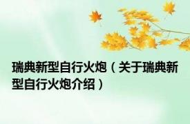 瑞典新型自行火炮（关于瑞典新型自行火炮介绍）