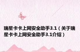 瑞星卡卡上网安全助手3.1（关于瑞星卡卡上网安全助手3.1介绍）