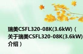 瑞美CSFL320-08K(3.6kW)（关于瑞美CSFL320-08K(3.6kW)介绍）